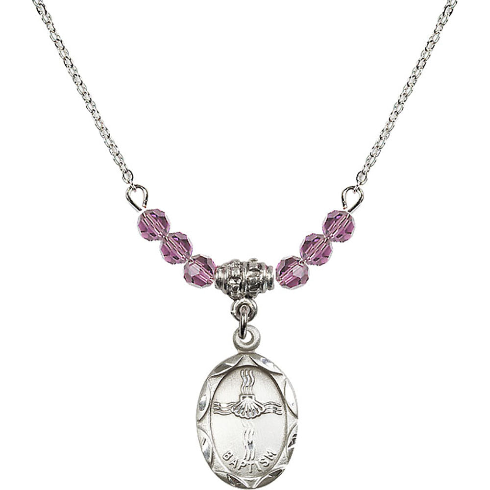 Sterling Silver Baptism Birthstone Necklace with Light Amethyst Beads - 0612