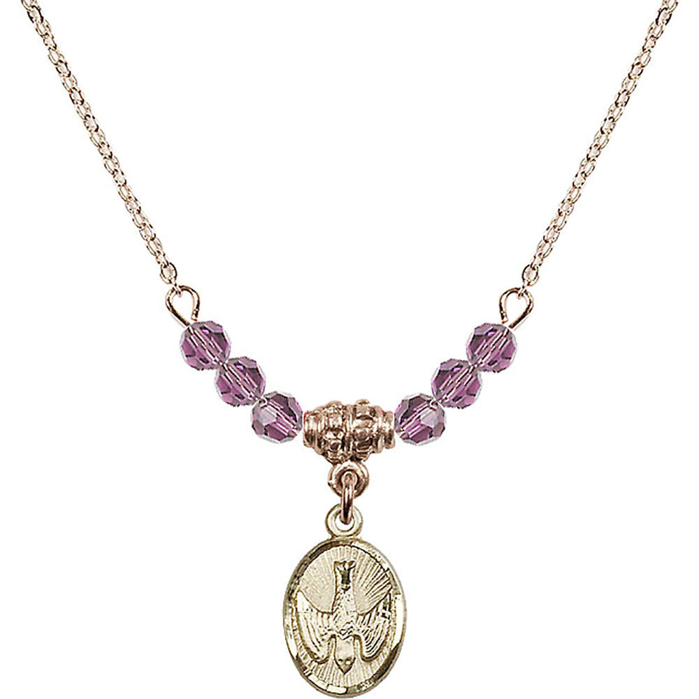 14kt Gold Filled Holy Spirit Birthstone Necklace with Light Amethyst Beads - 0982