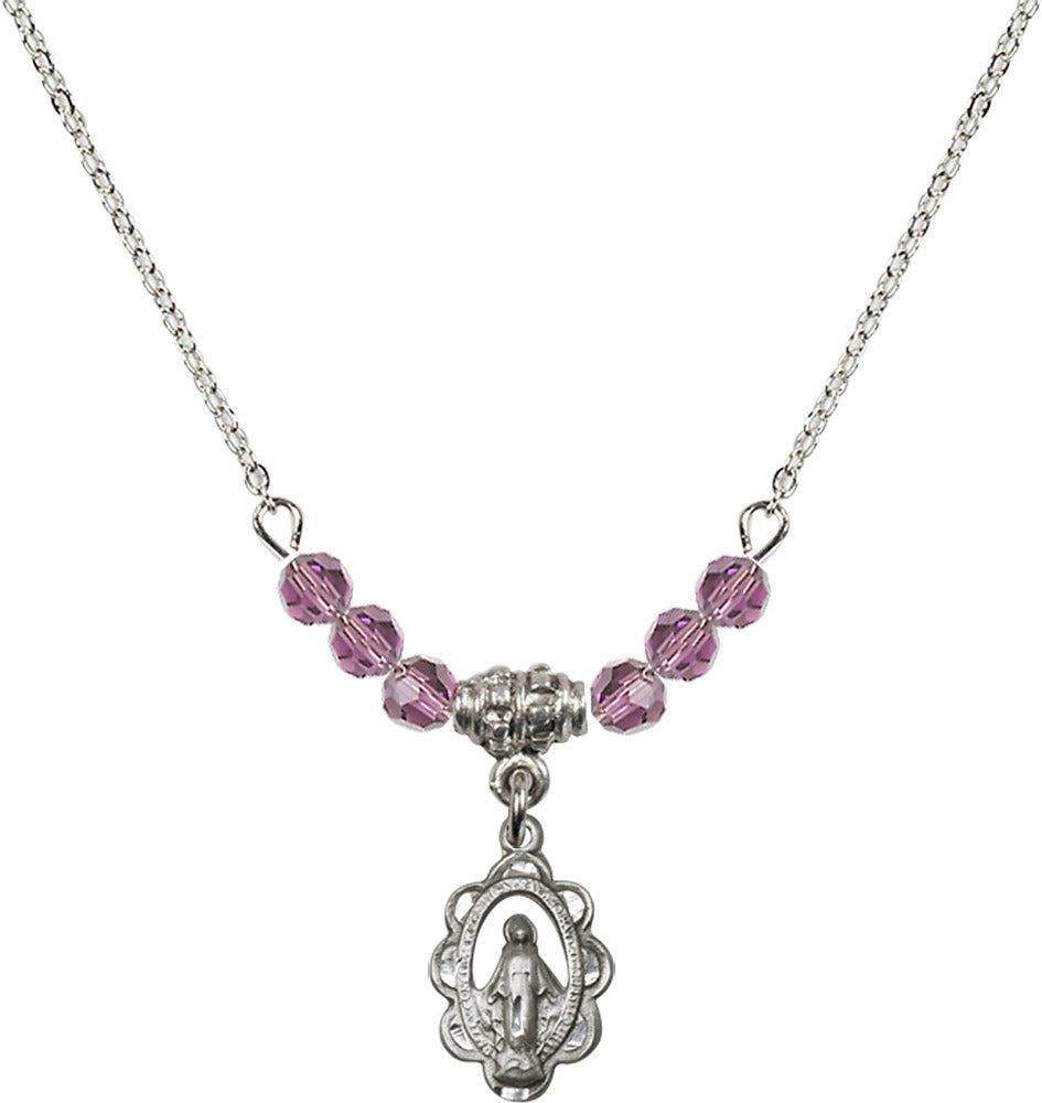 Sterling Silver Miraculous Birthstone Necklace with Light Amethyst Beads - 1610