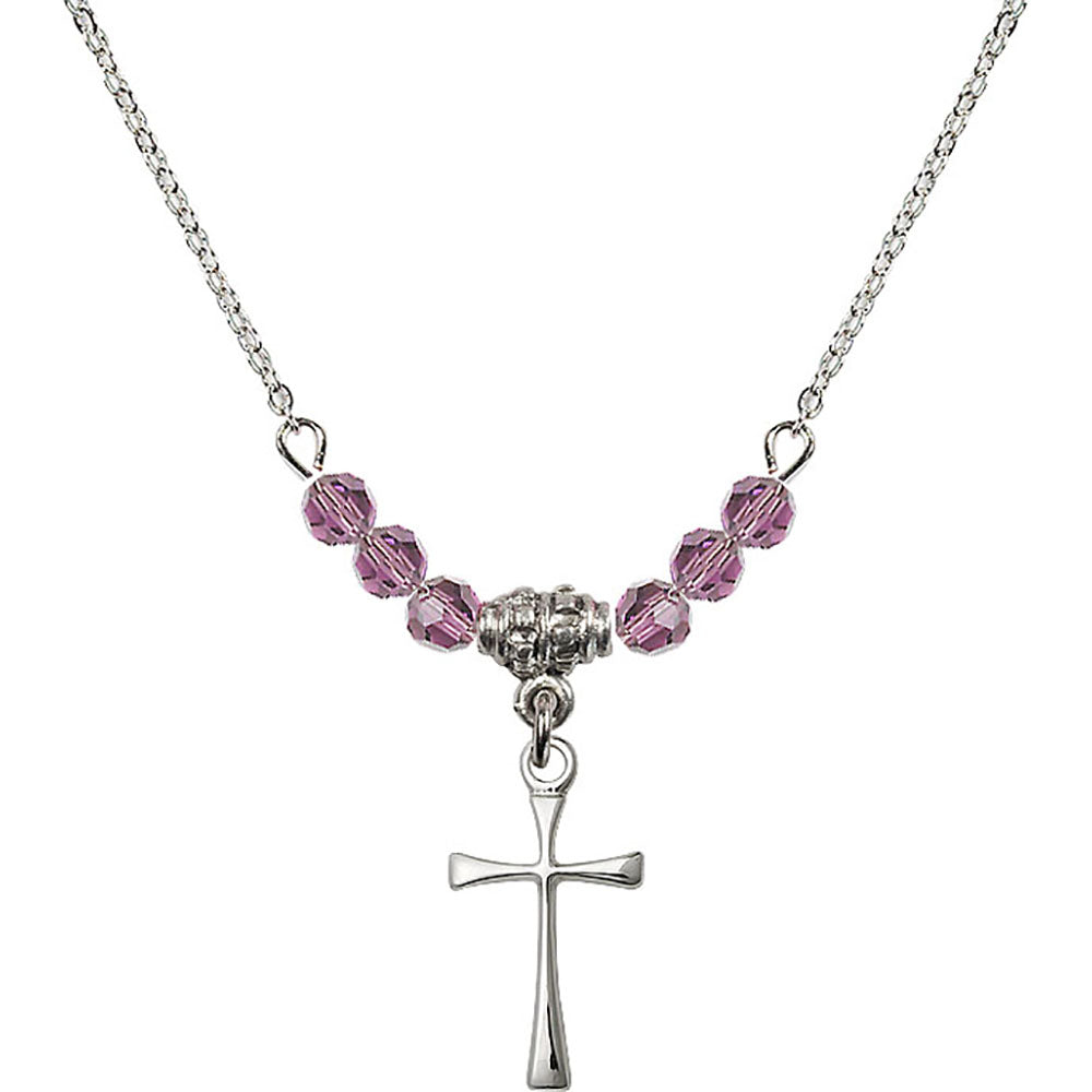 Sterling Silver Maltese Cross Birthstone Necklace with Light Amethyst Beads - 1872