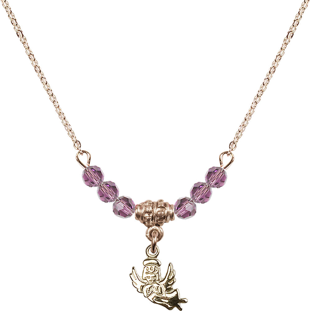 14kt Gold Filled Guardian Angel Birthstone Necklace with Light Amethyst Beads - 2128