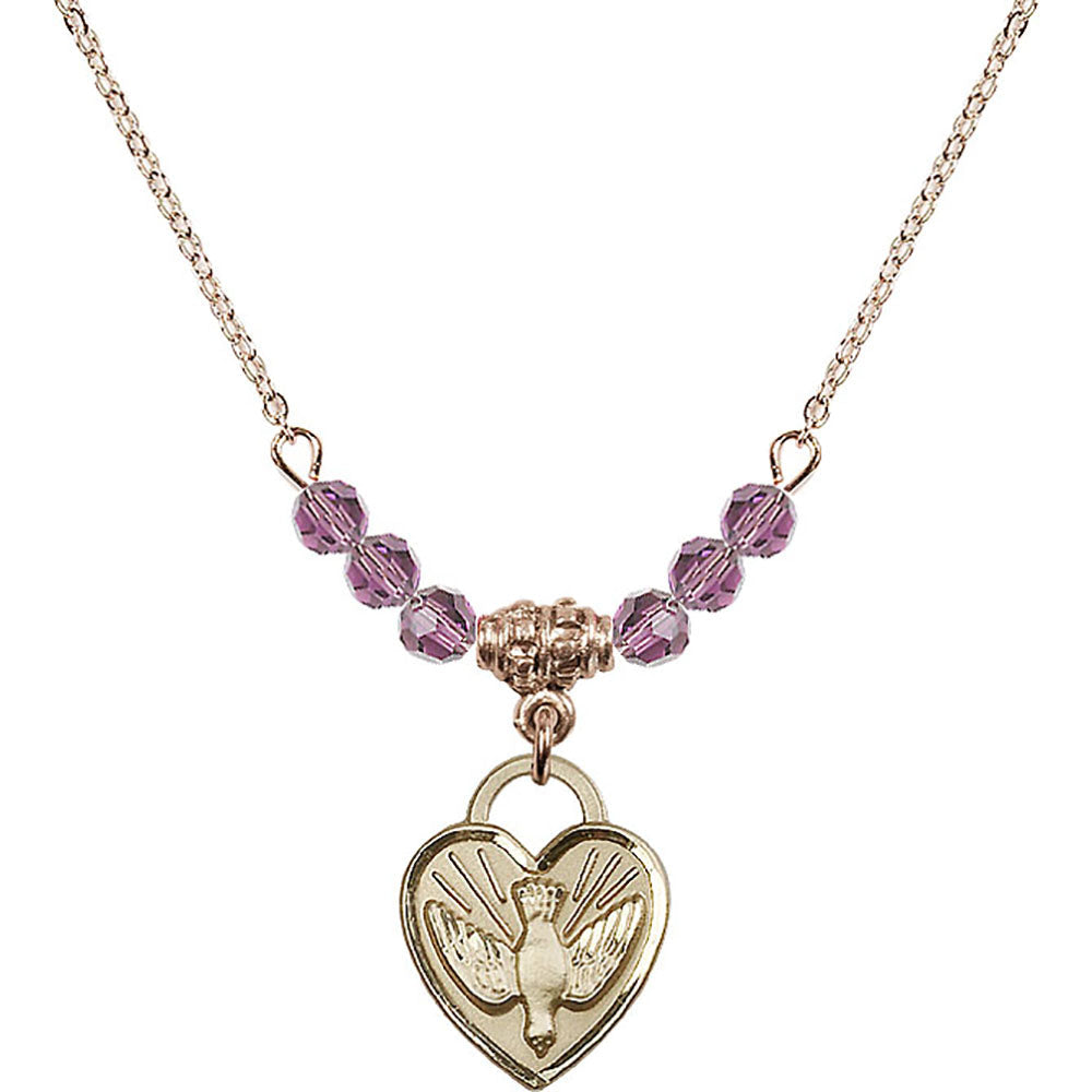 14kt Gold Filled Confirmation Heart Birthstone Necklace with Light Amethyst Beads - 3405