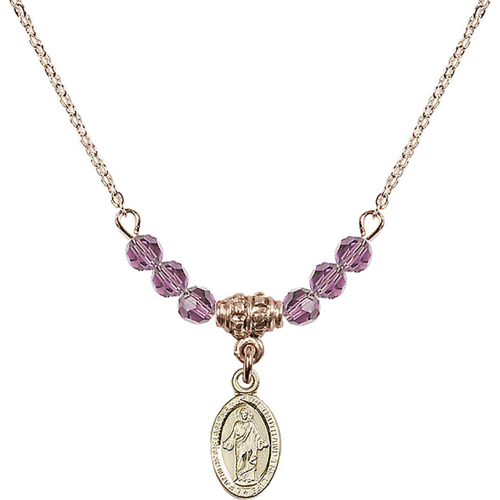 14kt Gold Filled Scapular Birthstone Necklace with Light Amethyst Beads - 4121