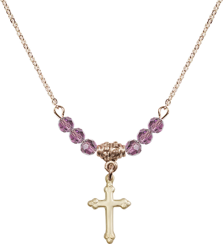 14kt Gold Filled Cross Birthstone Necklace with Light Amethyst Beads - 5415