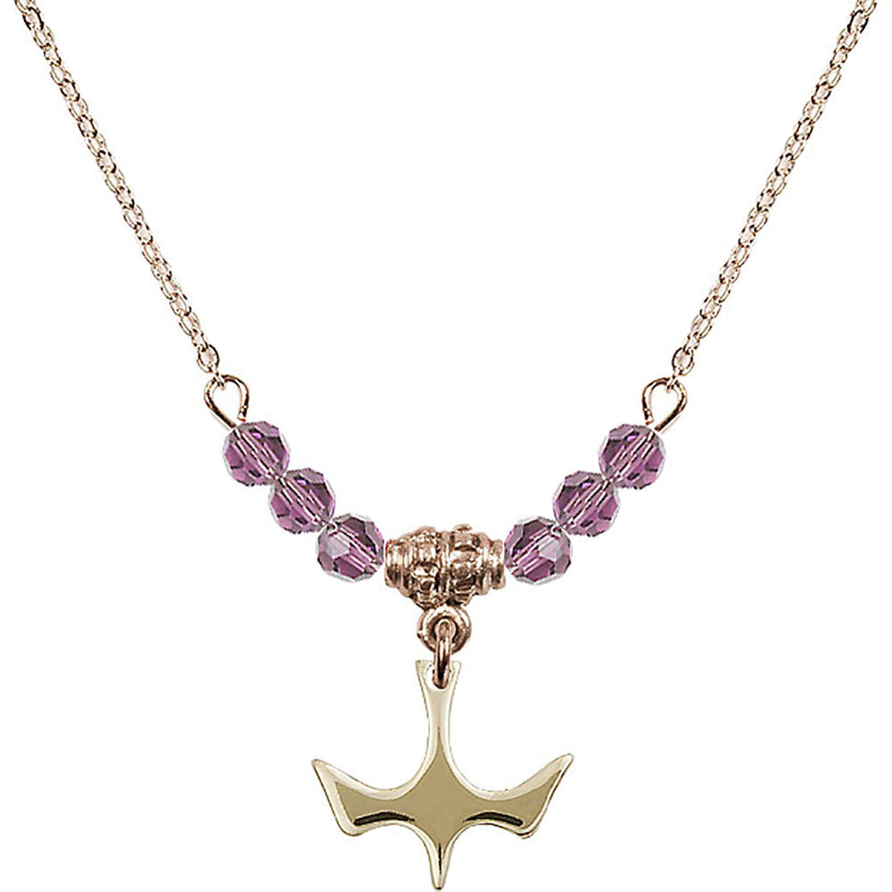 14kt Gold Filled Holy Spirit Birthstone Necklace with Light Amethyst Beads - 5431