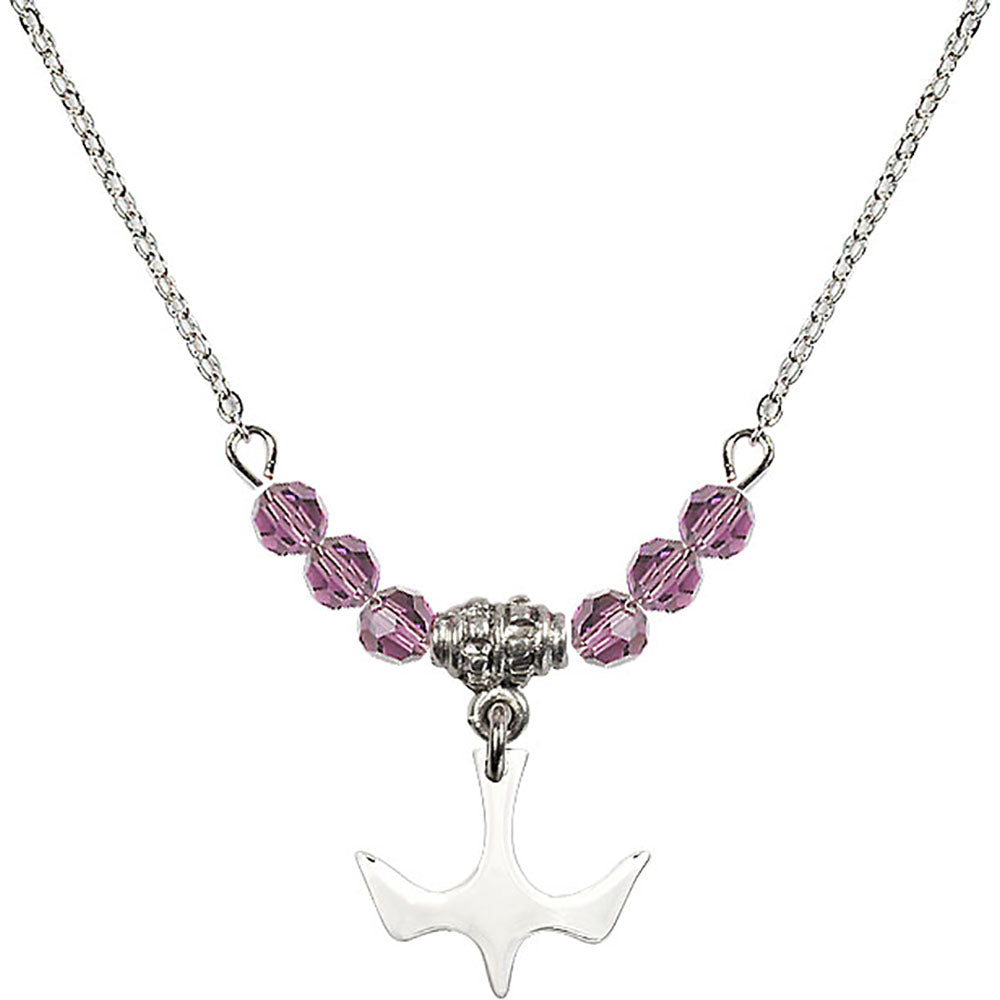 Sterling Silver Holy Spirit Birthstone Necklace with Light Amethyst Beads - 5431