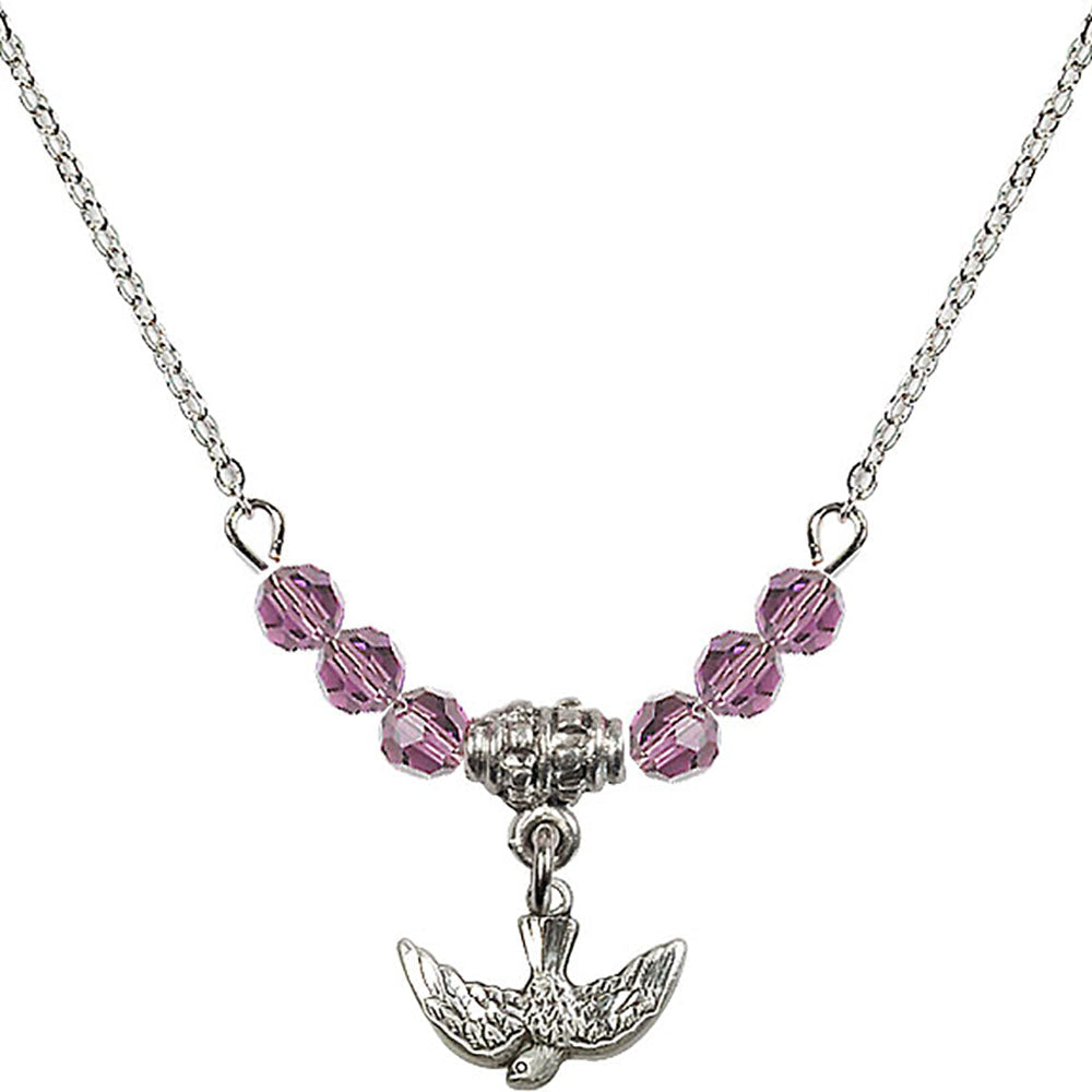 Sterling Silver Holy Spirit Birthstone Necklace with Light Amethyst Beads - 5911