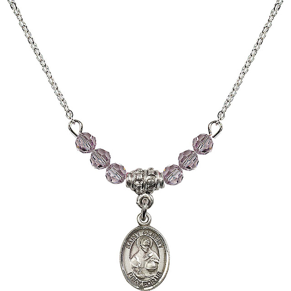 Sterling Silver Saint Albert the Great Birthstone Necklace with Light Amethyst Beads - 9001