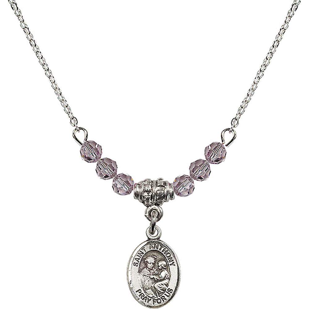 Sterling Silver Saint Anthony of Padua Birthstone Necklace with Light Amethyst Beads - 9004