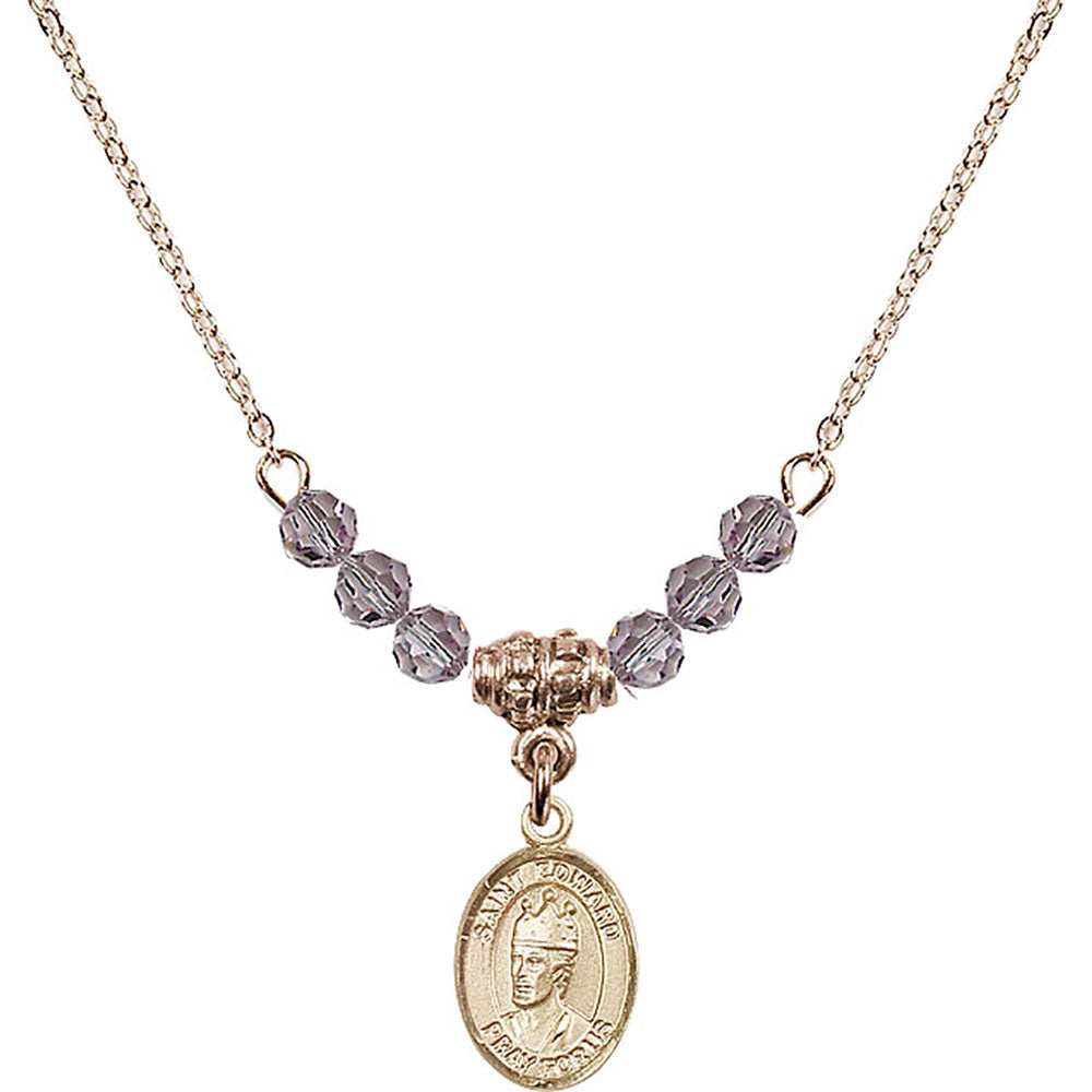 14kt Gold Filled Saint Edward the Confessor Birthstone Necklace with Light Amethyst Beads - 9026