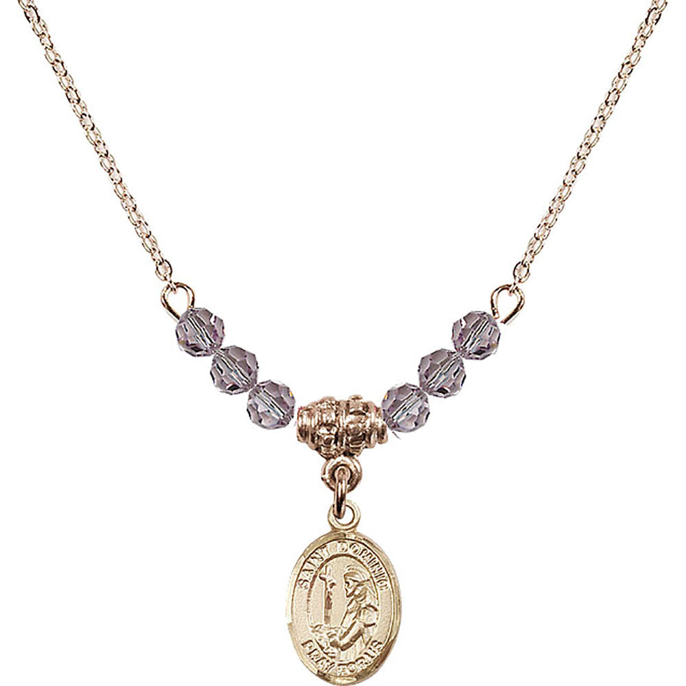 14kt Gold Filled Saint Dominic de Guzman Birthstone Necklace with Light Amethyst Beads - 9030