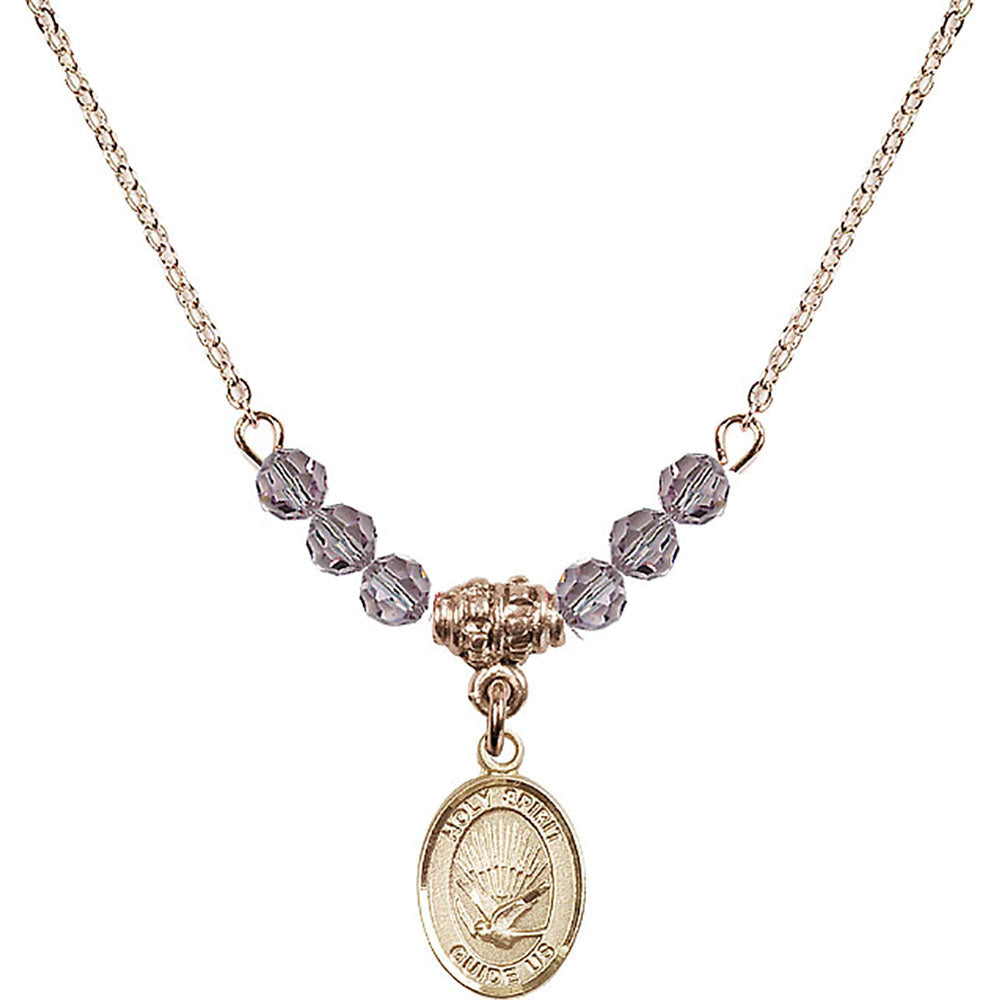 14kt Gold Filled Holy Spirit Birthstone Necklace with Light Amethyst Beads - 9044