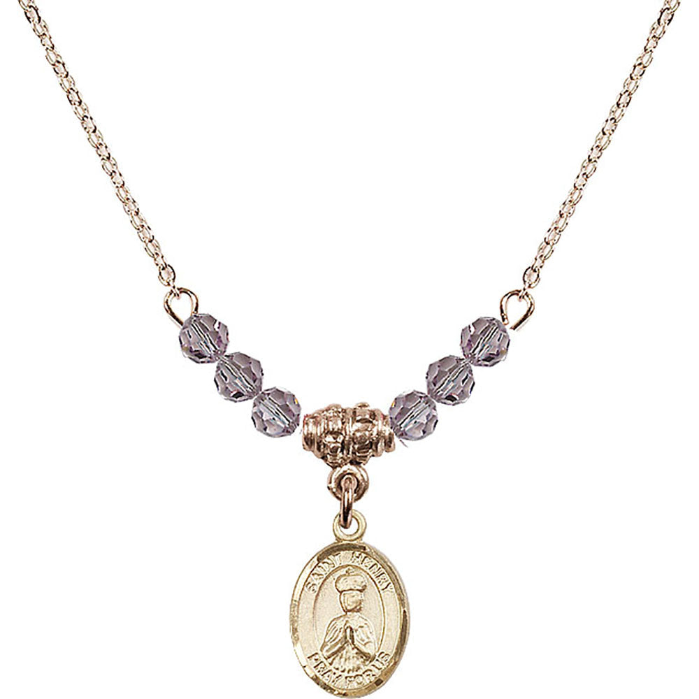 14kt Gold Filled Saint Henry II Birthstone Necklace with Light Amethyst Beads - 9046