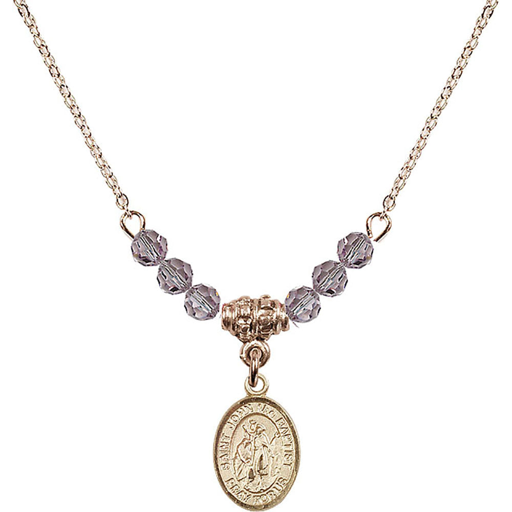 14kt Gold Filled Saint John the Baptist Birthstone Necklace with Light Amethyst Beads - 9054