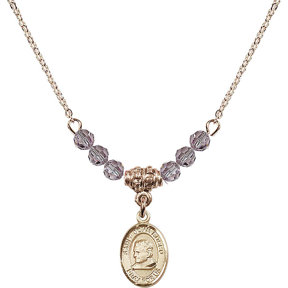 14kt Gold Filled Saint John Bosco Birthstone Necklace with Light Amethyst Beads - 9055