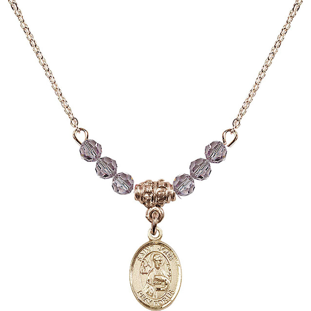 14kt Gold Filled Saint John the Apostle Birthstone Necklace with Light Amethyst Beads - 9056
