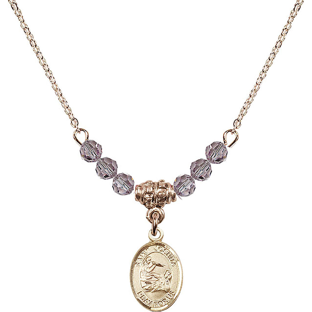 14kt Gold Filled Saint Joshua Birthstone Necklace with Light Amethyst Beads - 9059