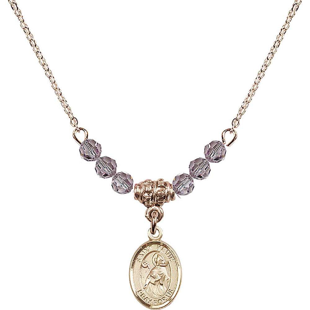 14kt Gold Filled Saint Kevin Birthstone Necklace with Light Amethyst Beads - 9062