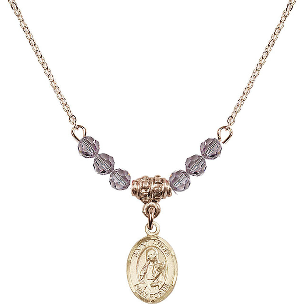 14kt Gold Filled Saint Lucia of Syracuse Birthstone Necklace with Light Amethyst Beads - 9065