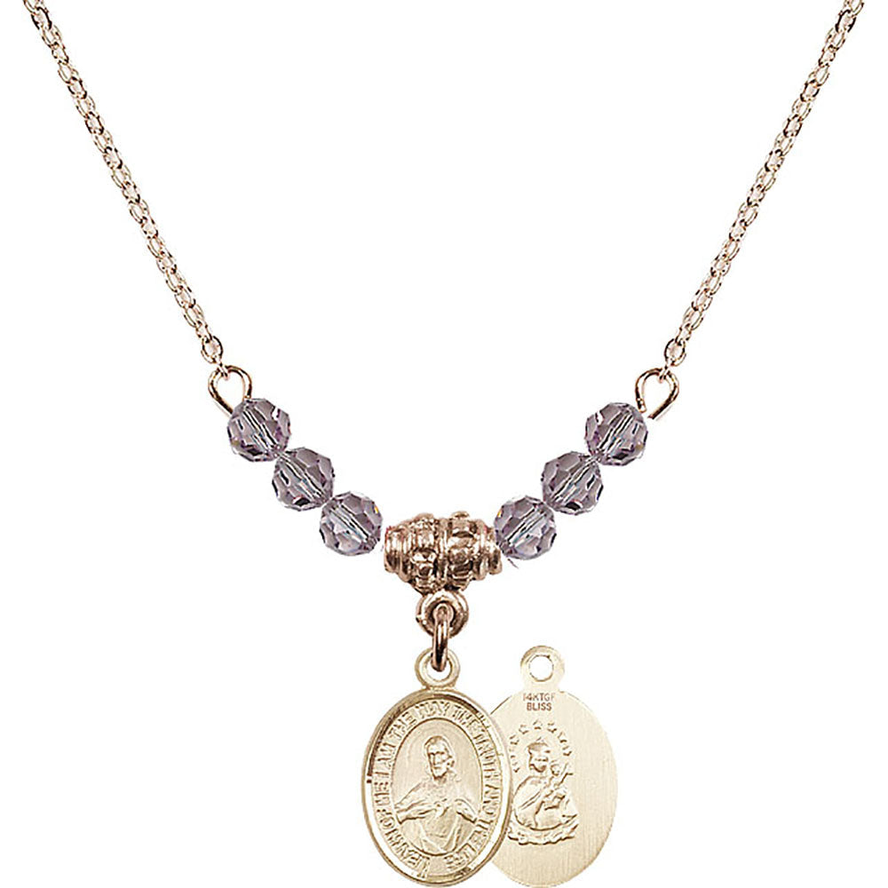 14kt Gold Filled Scapular Birthstone Necklace with Light Amethyst Beads - 9098