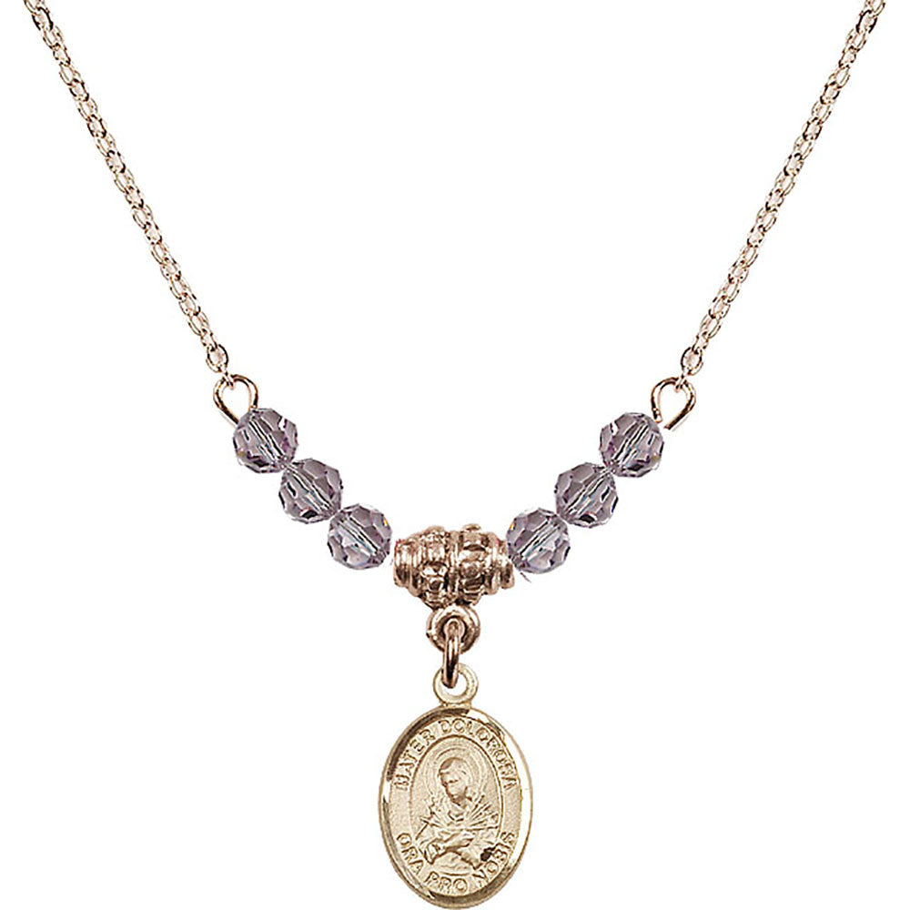 14kt Gold Filled Mater Dolorosa Birthstone Necklace with Light Amethyst Beads - 9290