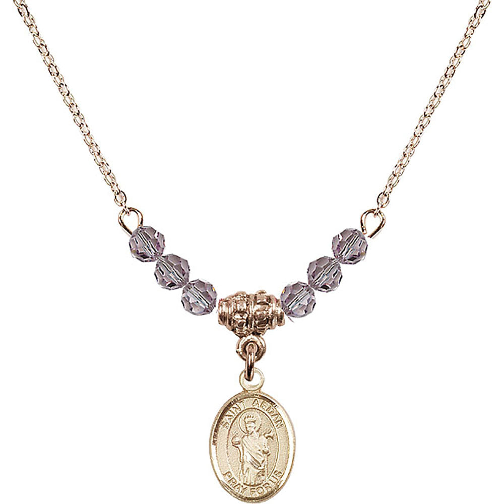 14kt Gold Filled Saint Aedan of Ferns Birthstone Necklace with Light Amethyst Beads - 9293