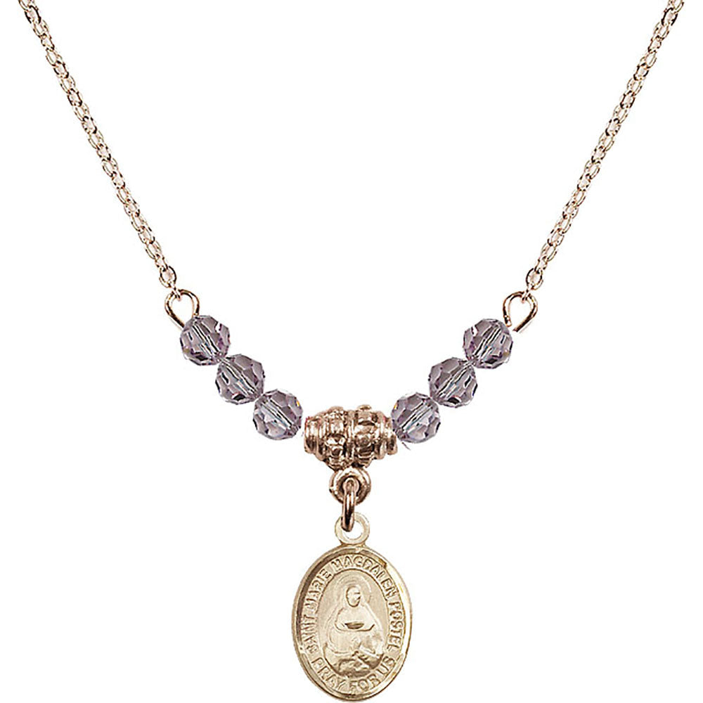 14kt Gold Filled Saint Marie Magdalen Postel Birthstone Necklace with Light Amethyst Beads - 9294