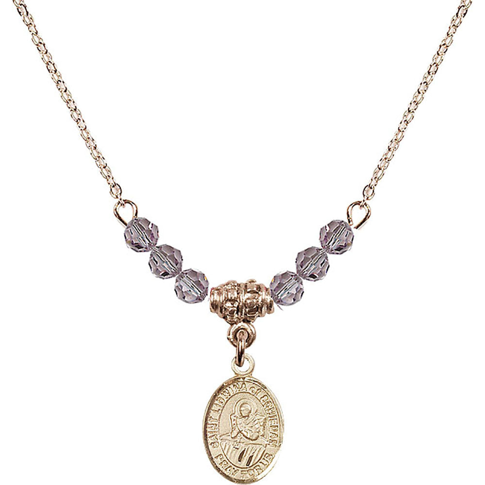 14kt Gold Filled Saint Lidwina of Schiedam Birthstone Necklace with Light Amethyst Beads - 9297