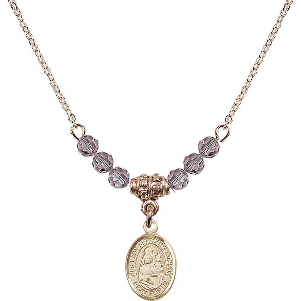 14kt Gold Filled Our Lady of Prompt Succor Birthstone Necklace with Light Amethyst Beads - 9299