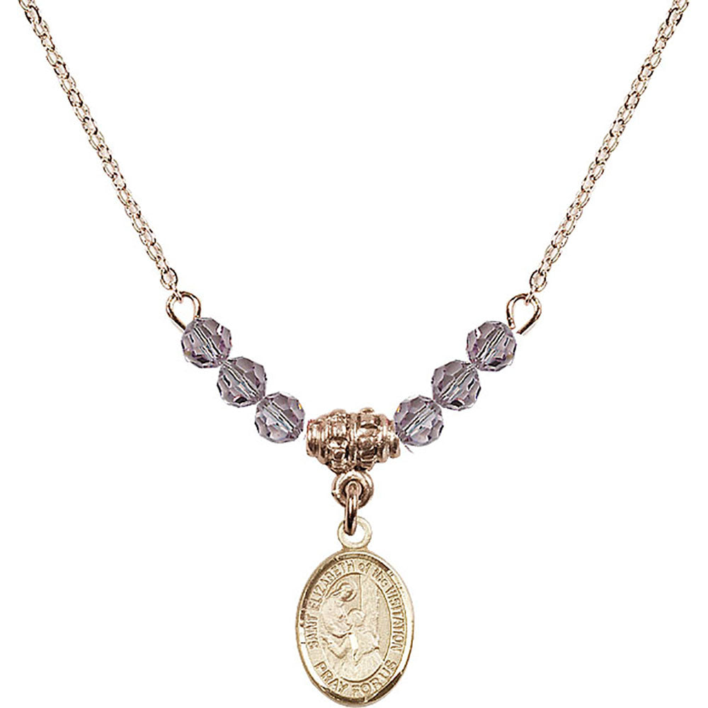 14kt Gold Filled Saint Elizabeth of the Visitation Birthstone Necklace with Light Amethyst Beads - 9311