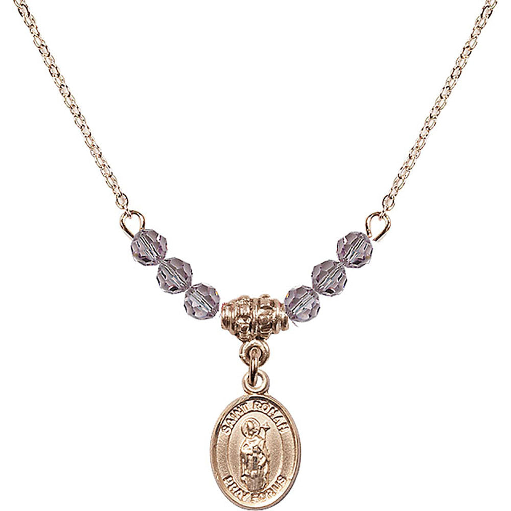 14kt Gold Filled Saint Ronan Birthstone Necklace with Light Amethyst Beads - 9315