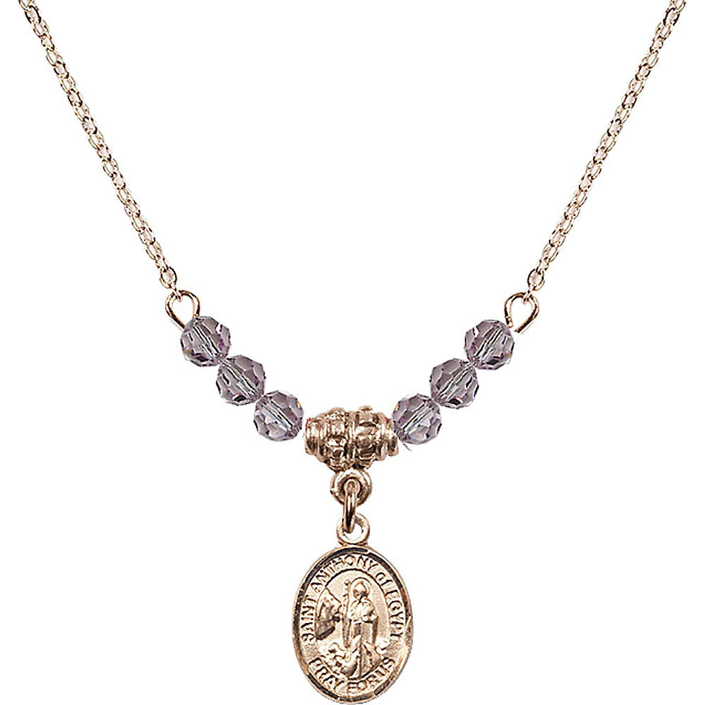 14kt Gold Filled Saint Anthony of Egypt Birthstone Necklace with Light Amethyst Beads - 9317