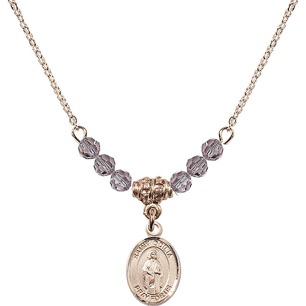14kt Gold Filled Saint Odilia Birthstone Necklace with Light Amethyst Beads - 9319