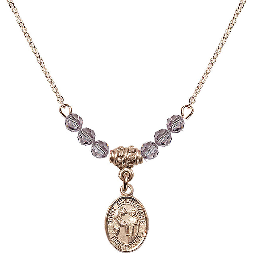 14kt Gold Filled Saint Columbanus Birthstone Necklace with Light Amethyst Beads - 9321