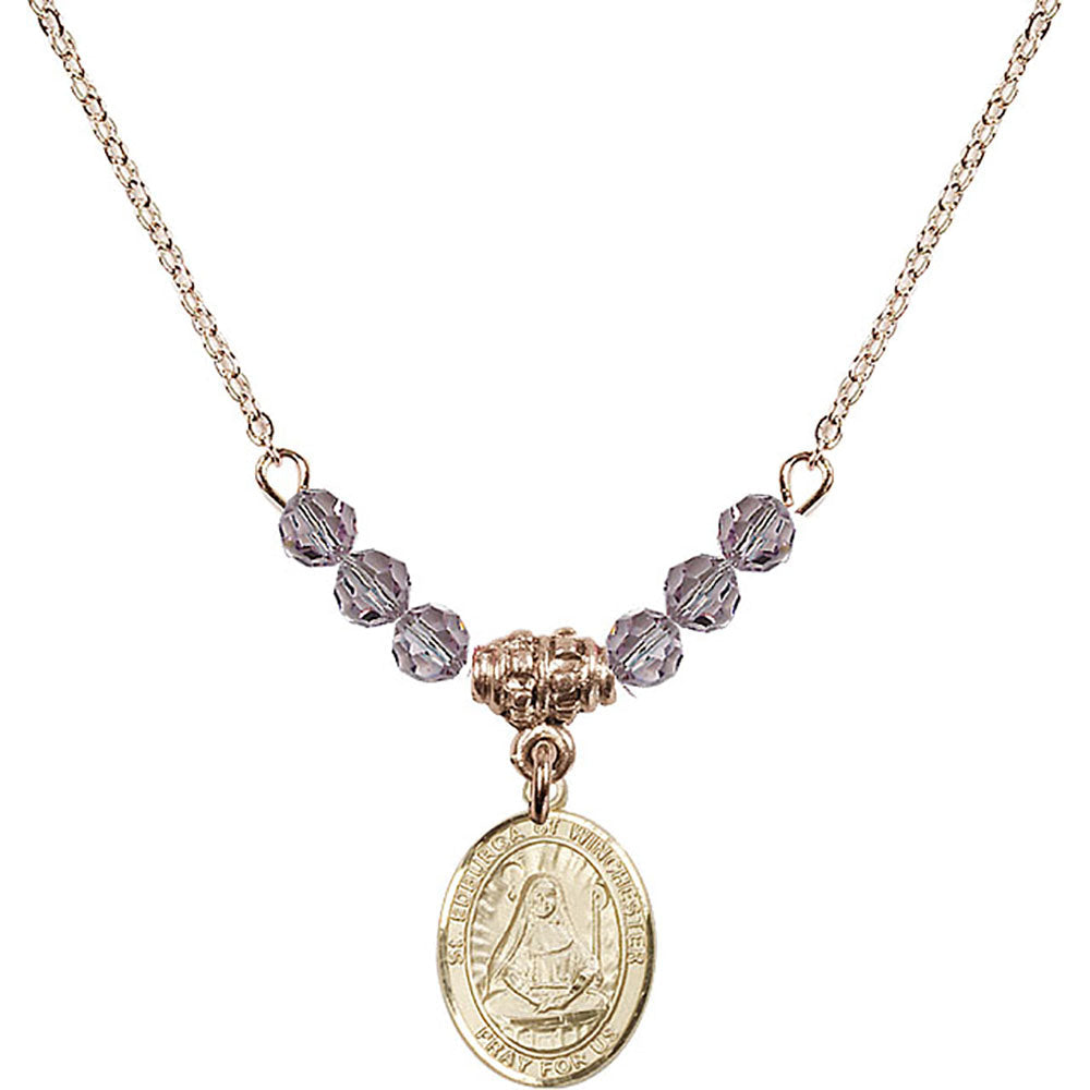 14kt Gold Filled Saint Edburga of Winchester Birthstone Necklace with Light Amethyst Beads - 9324