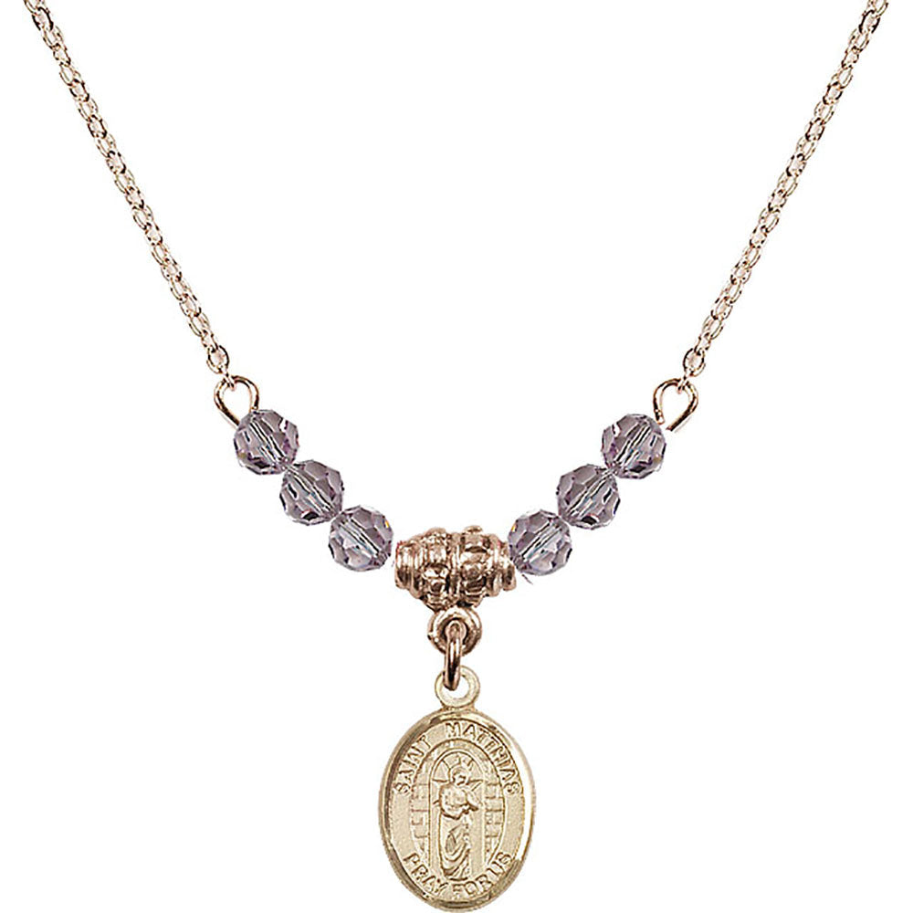 14kt Gold Filled Saint Matthias the Apostle Birthstone Necklace with Light Amethyst Beads - 9331
