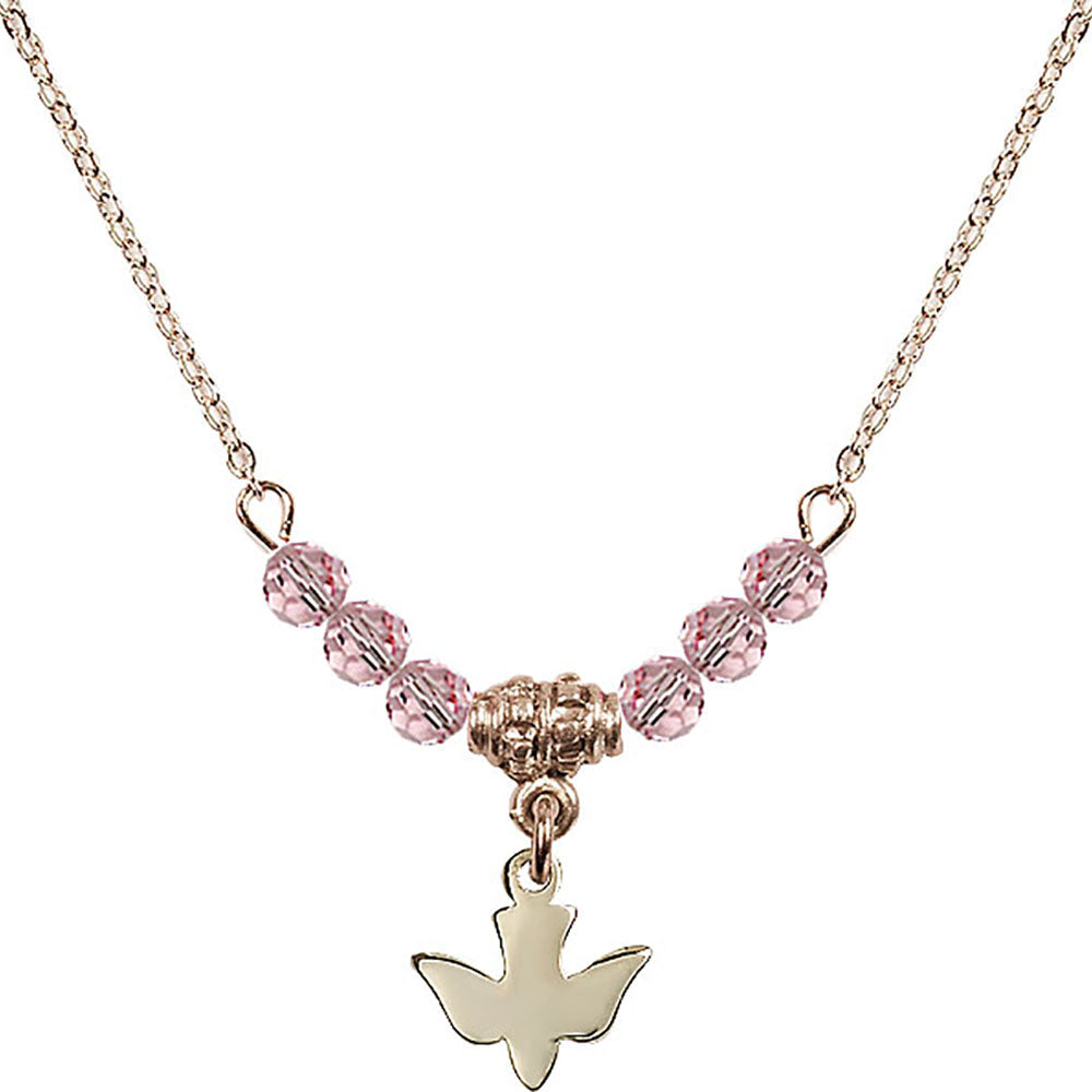 14kt Gold Filled Holy Spirit Birthstone Necklace with Light Rose Beads - 0225