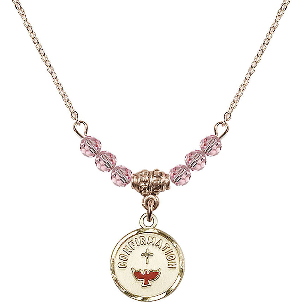 14kt Gold Filled Confirmation Birthstone Necklace with Light Rose Beads - 0601