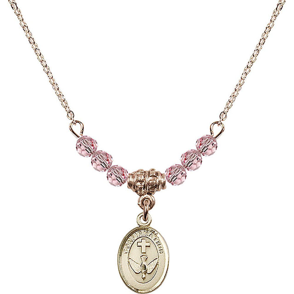 14kt Gold Filled Confirmation Birthstone Necklace with Light Rose Beads - 0973