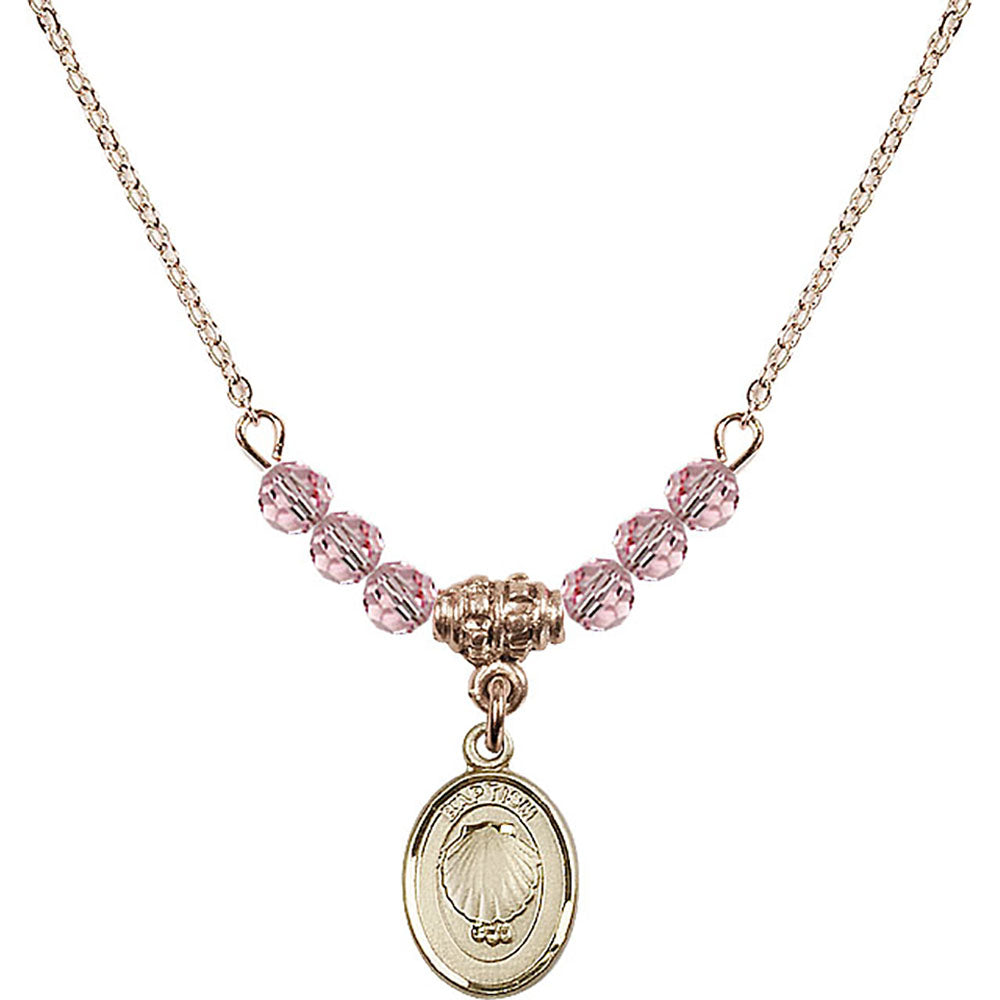 14kt Gold Filled Baptism Birthstone Necklace with Light Rose Beads - 0974