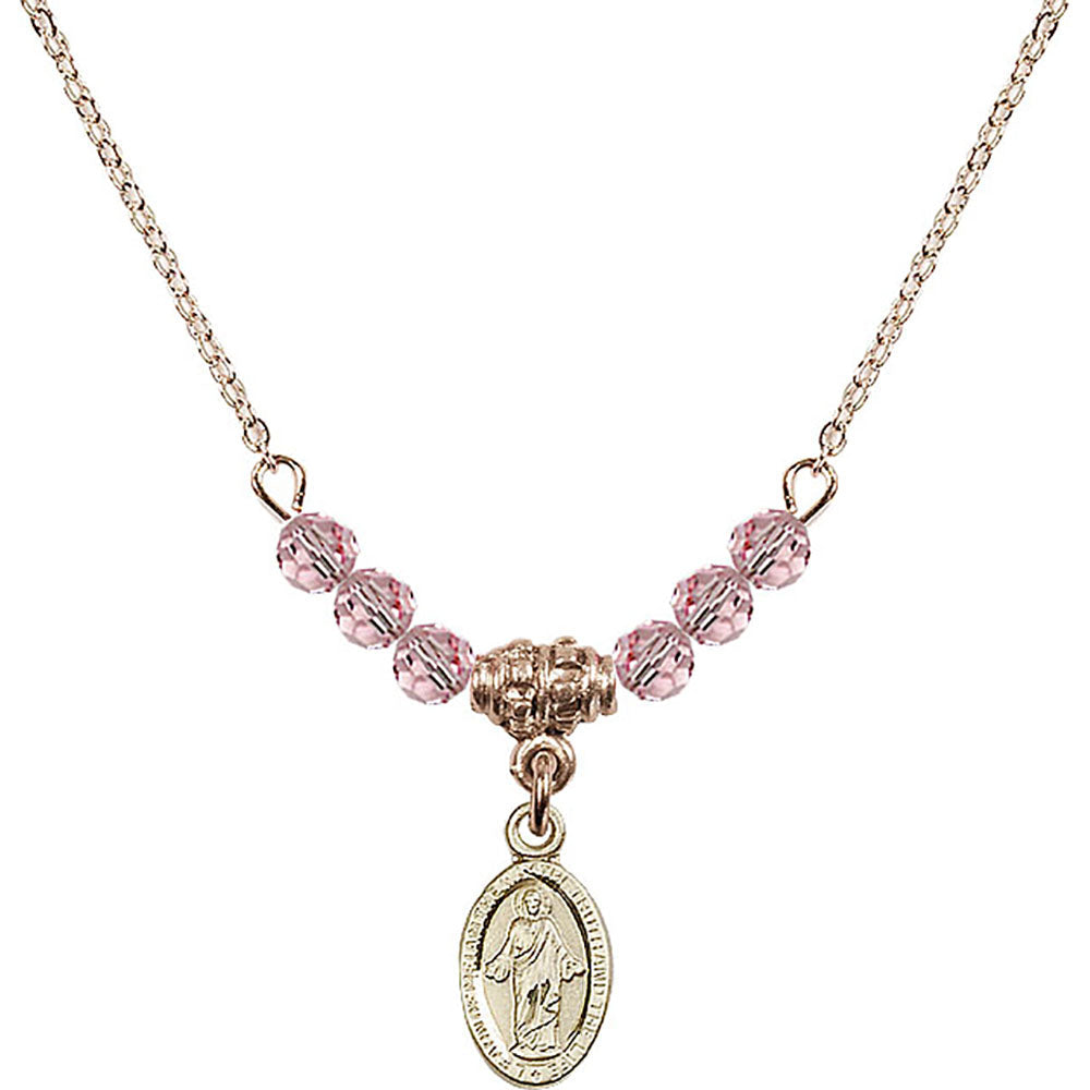14kt Gold Filled Scapular Birthstone Necklace with Light Rose Beads - 4121