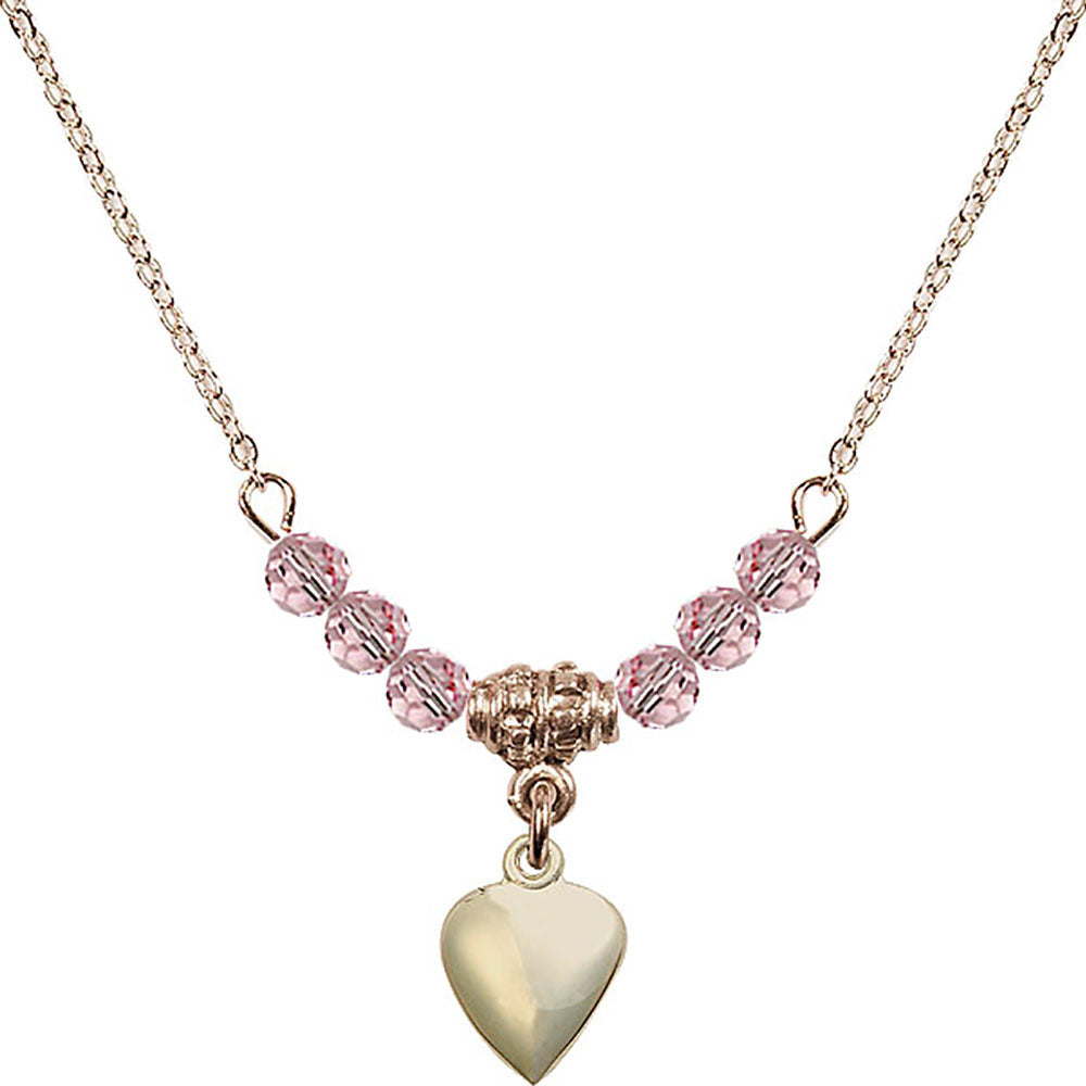 14kt Gold Filled Heart Birthstone Necklace with Light Rose Beads - 4158