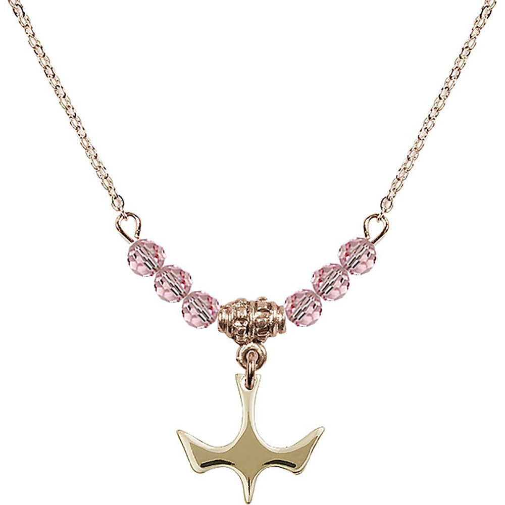14kt Gold Filled Holy Spirit Birthstone Necklace with Light Rose Beads - 5431