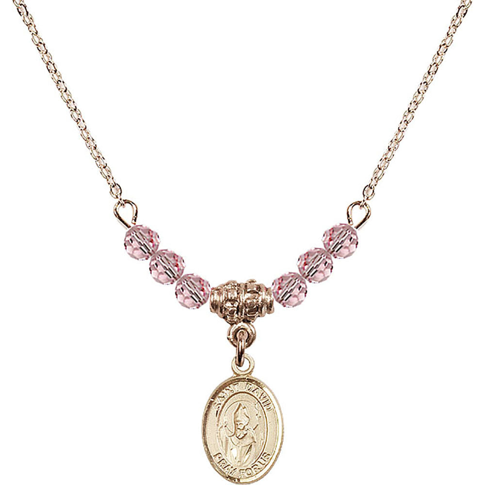 14kt Gold Filled Saint David of Wales Birthstone Necklace with Light Rose Beads - 9027