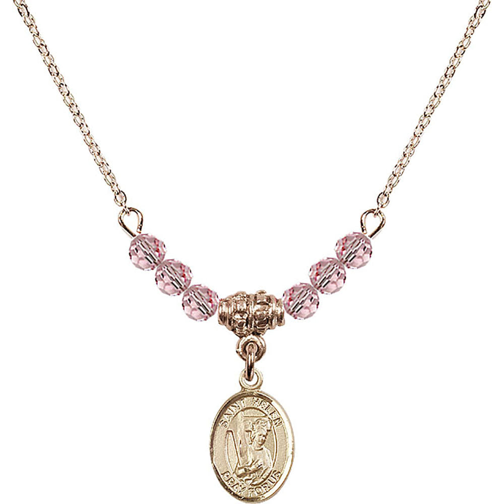 14kt Gold Filled Saint Helen Birthstone Necklace with Light Rose Beads - 9043