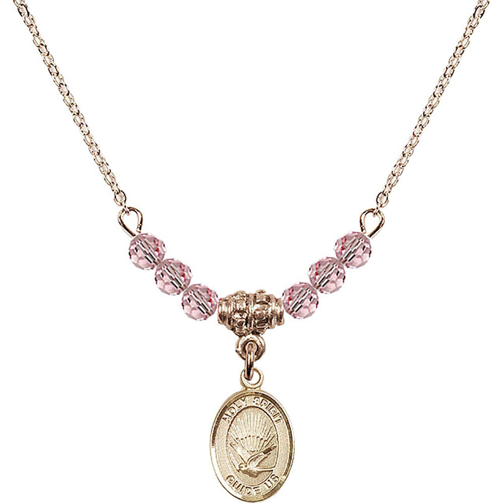 14kt Gold Filled Holy Spirit Birthstone Necklace with Light Rose Beads - 9044