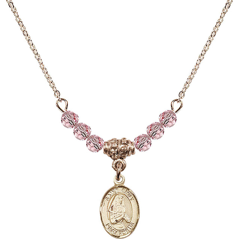 14kt Gold Filled Saint Emily de Vialar Birthstone Necklace with Light Rose Beads - 9047