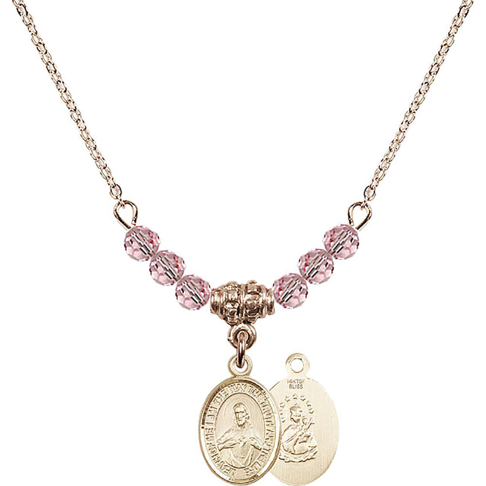 14kt Gold Filled Scapular Birthstone Necklace with Light Rose Beads - 9098