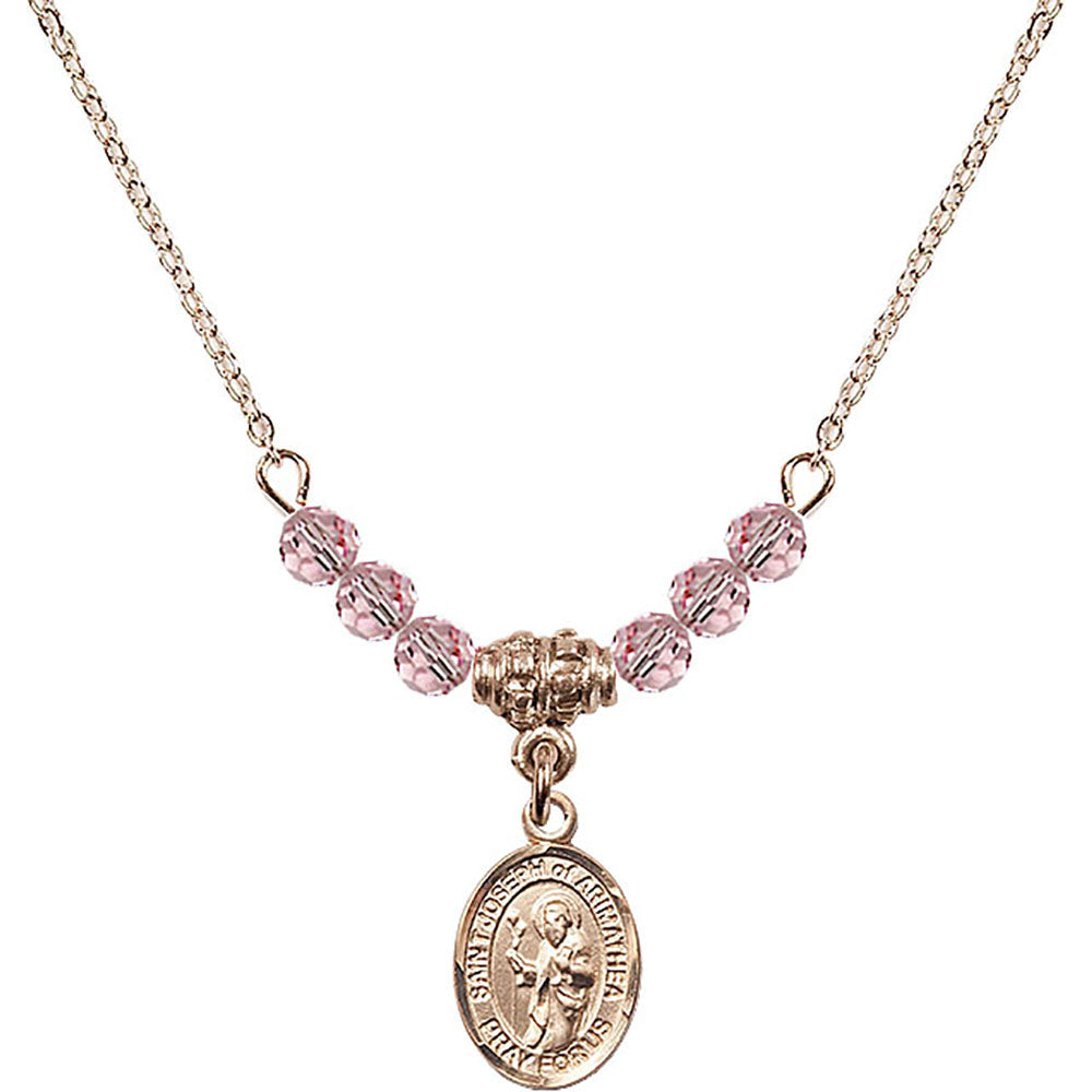 14kt Gold Filled Saint Joseph of Arimathea Birthstone Necklace with Light Rose Beads - 9300