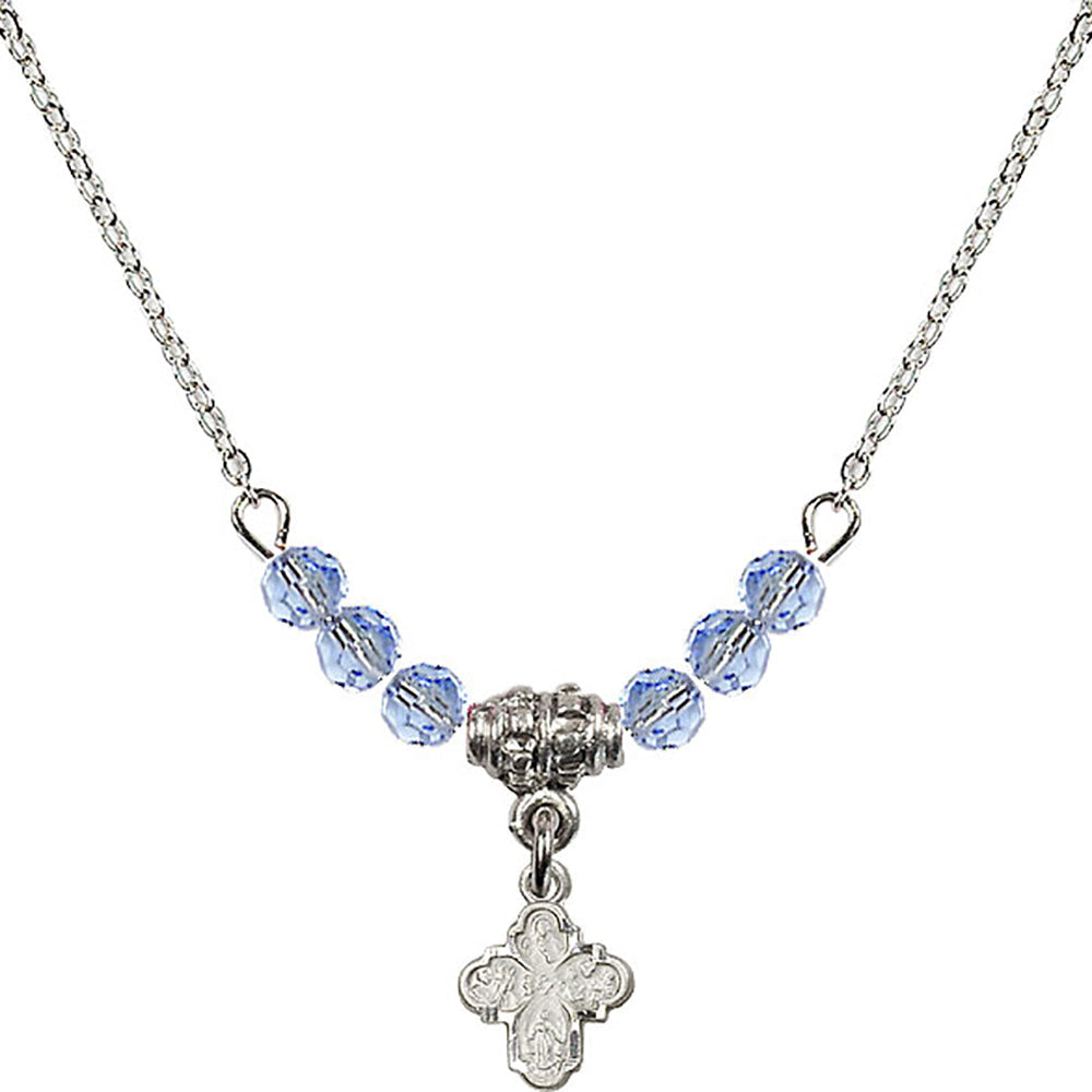 Sterling Silver 4-Way Birthstone Necklace with Light Sapphire Beads - 0207